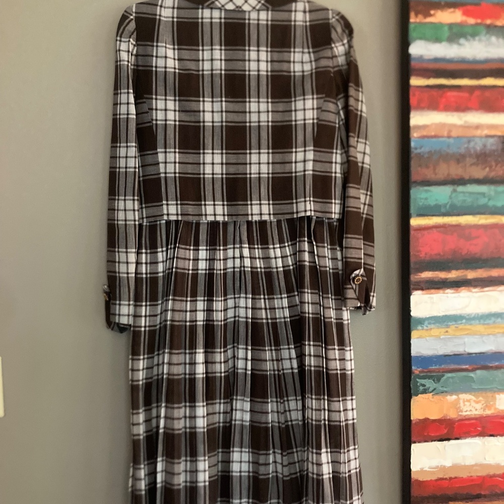 I. Magnin Abe Schrader 1960s 60s vintage summer dress suit in brown plaid - Picture 6 of 15